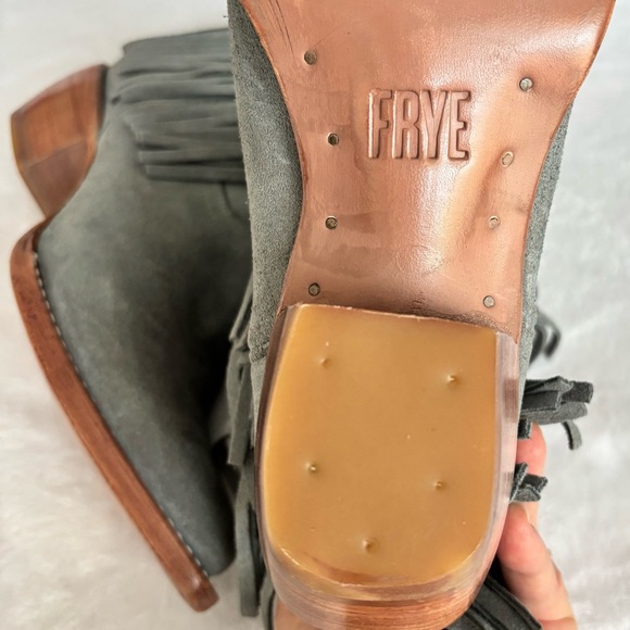 FRYE Steel Blue Suede Sacha Fringe Leather Western Bootie--NEW--7.5 - Picture 13 of 16